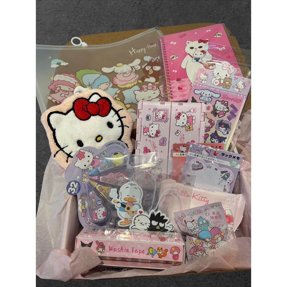 Sanrio Hello Kitty Stationery Gift Set Washi Tape Notebook Sticky Notes Crate